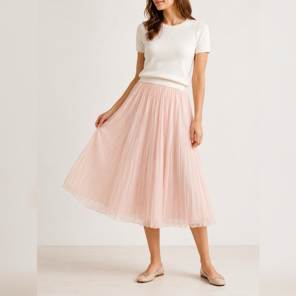 Quince Chiffon Pleated Midi Skirt Soft Pink XS Balletcore Feminine Parisian